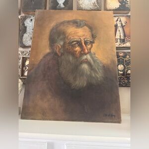 Vintage Portrait of‎ a Bearded Elder – Original Oil Painting